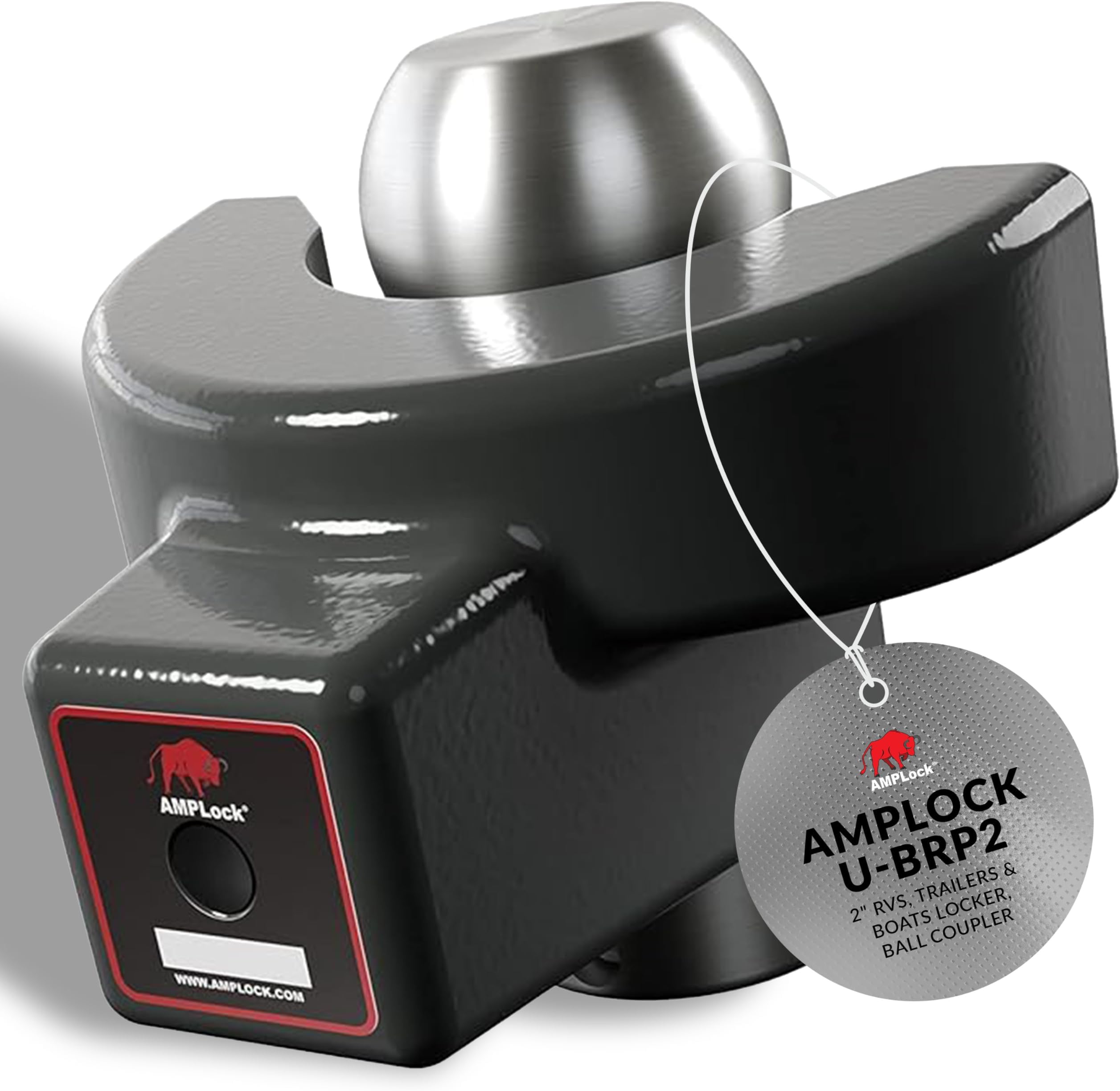 AMPLock - U-BRP2 Heavy Duty Trailer Coupler Lock, 2" Lock for RV & Boats, Travel Trailer Accessories, Ball Coupler with Flat Lip Design, Patented 2-Parts Anti Theft for Trailers Push & Locking System