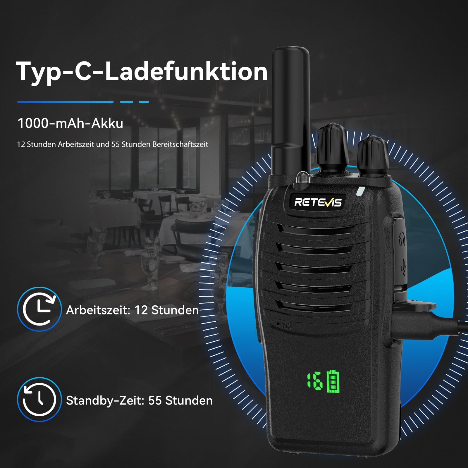 Retevis H777H Talkie Walkie Professionnel Rechargeable avec Écran et Chargeur 6 Emplacements, Noir, 6 Pièces