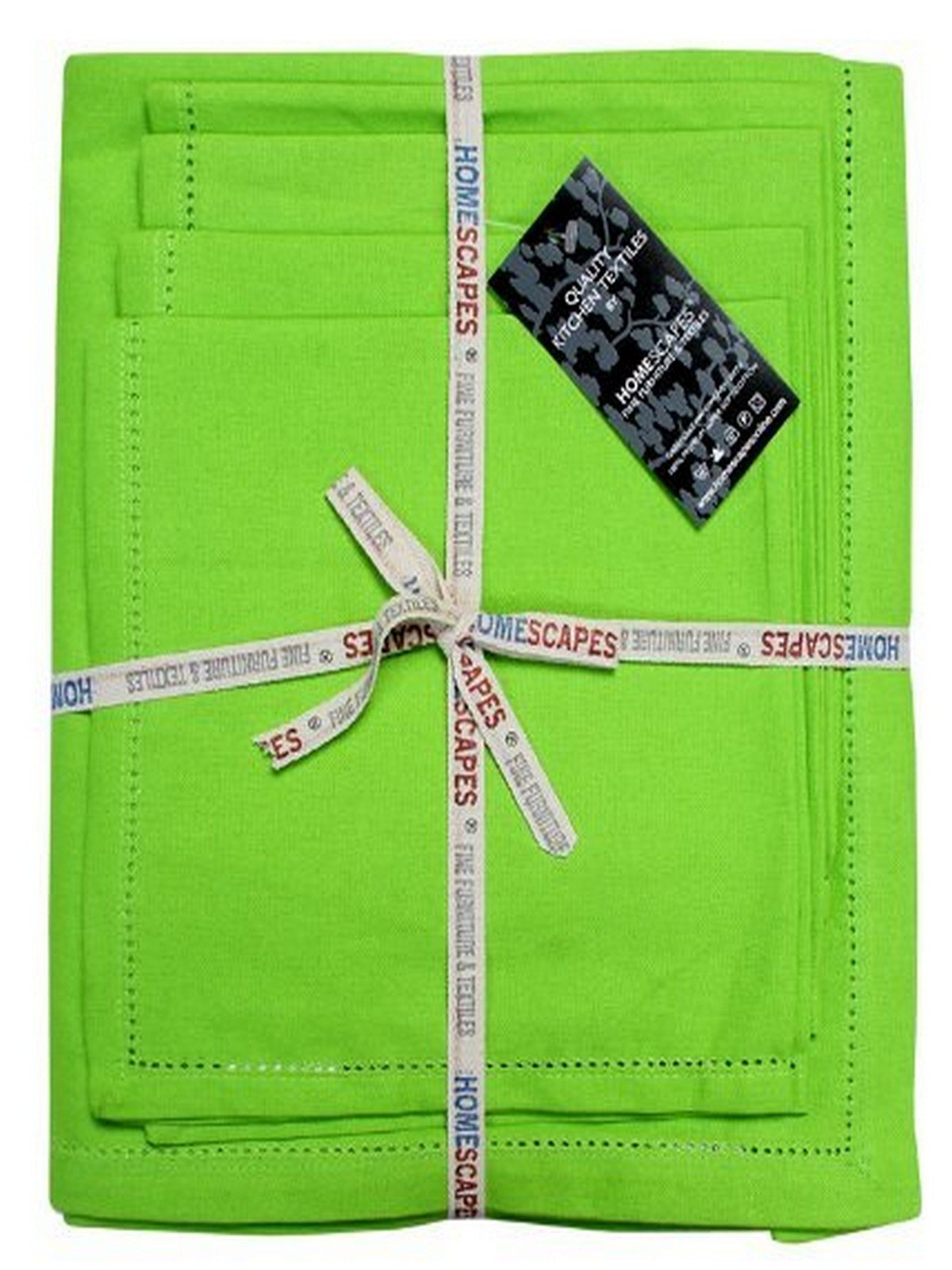HOMESCAPES Green Table Cloth & Set of 4 Napkins, Plain Cotton Tablecloth, Rectangular, Handcrafted & Durable Dining Table Cover with Hem Stitch, Hypoallergenic, Washable, Lime Green - 138 x 178cm