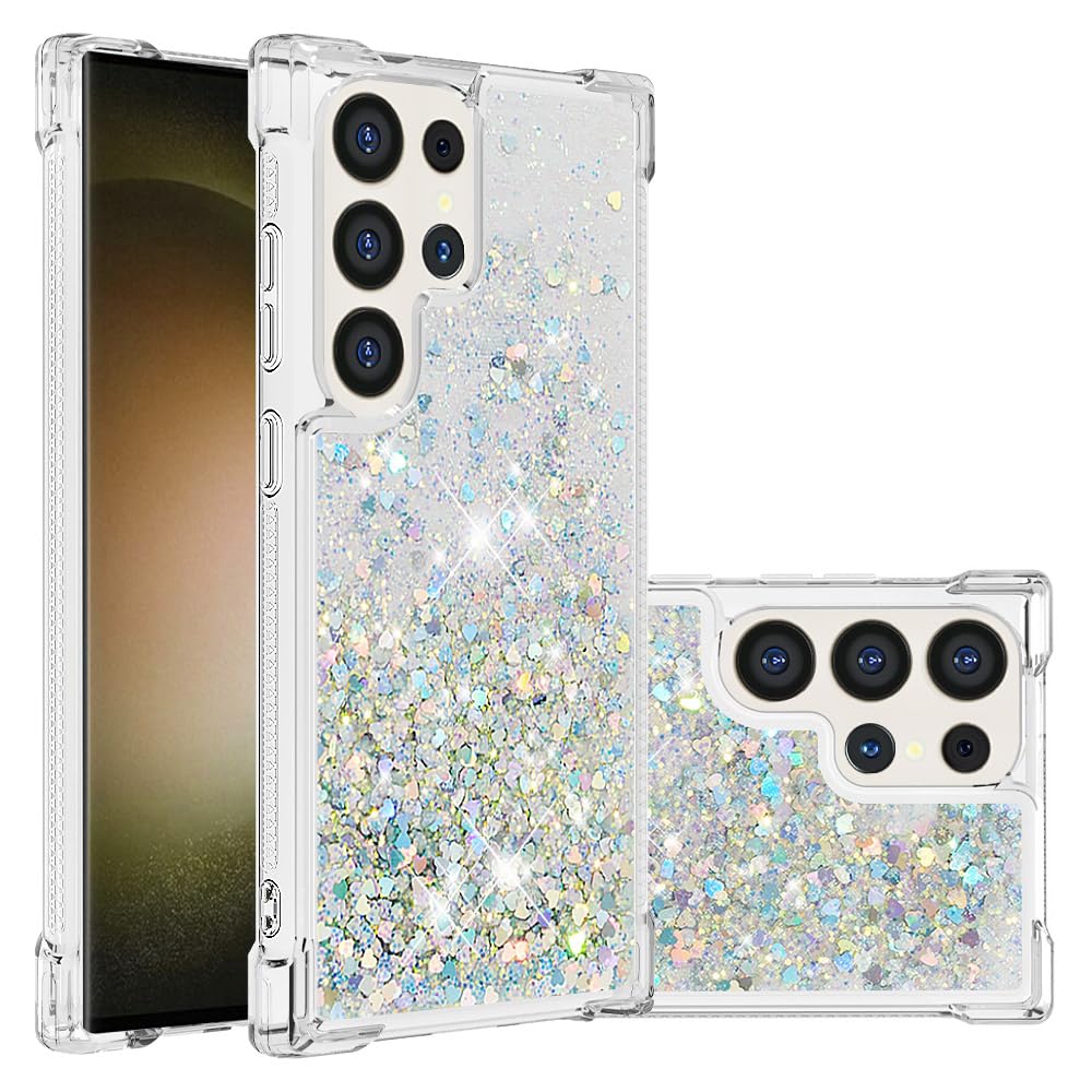 COTDINFOR Case for Samsung Galaxy S24 Ultra Case Glitter Liquid Cute Clear Phone Case Floating Quicksand Shockproof Protective Bumper Soft TPU Case
