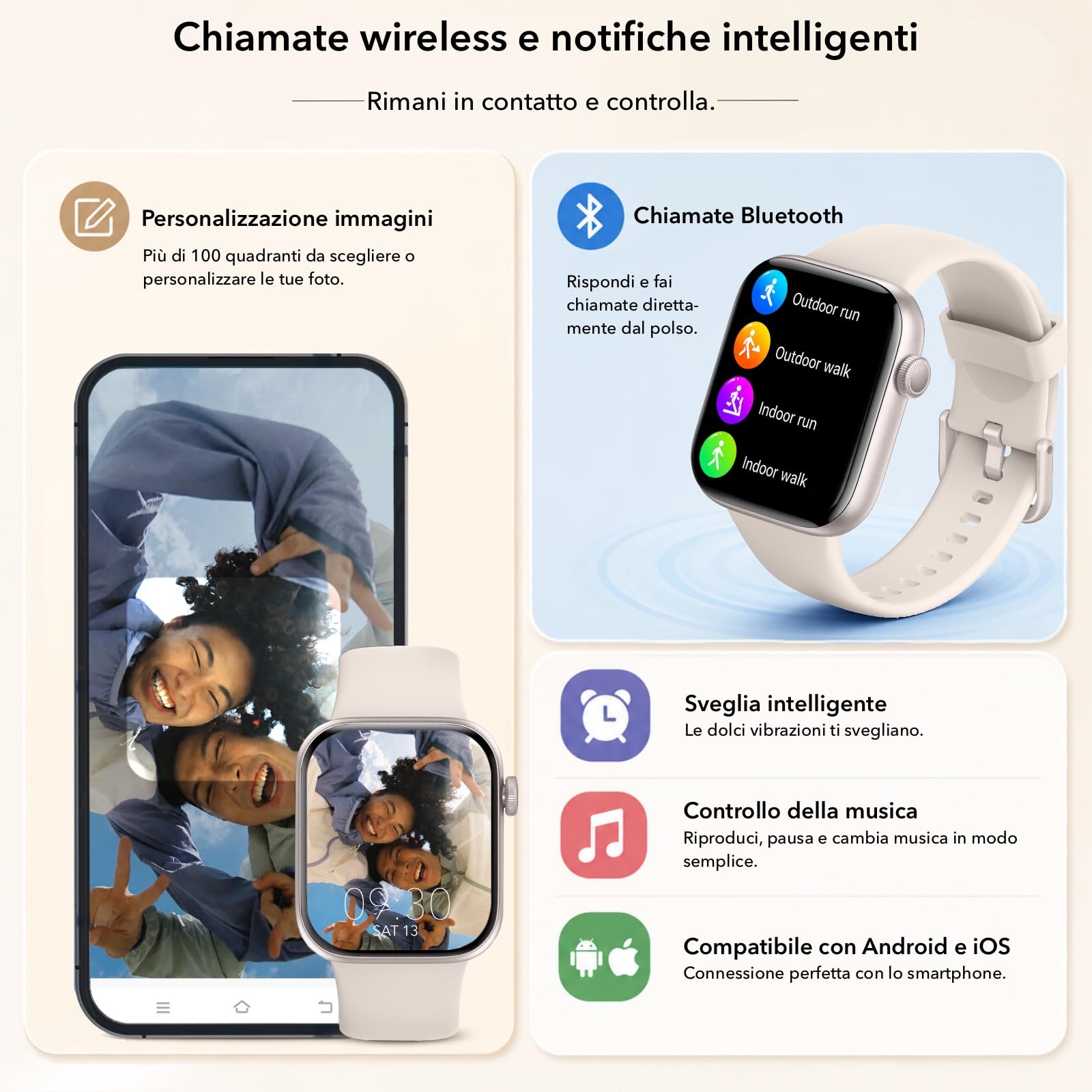 Smartwatch Uomo Donna, 1.85" Orologio Fitness con Chiamate Bluetooth e Notifiche, 140+ Modi Sportivi con Contapassi, SpO2, Cardiofrequenzimetro da Polso, Sonno, IP68 per Android iOS