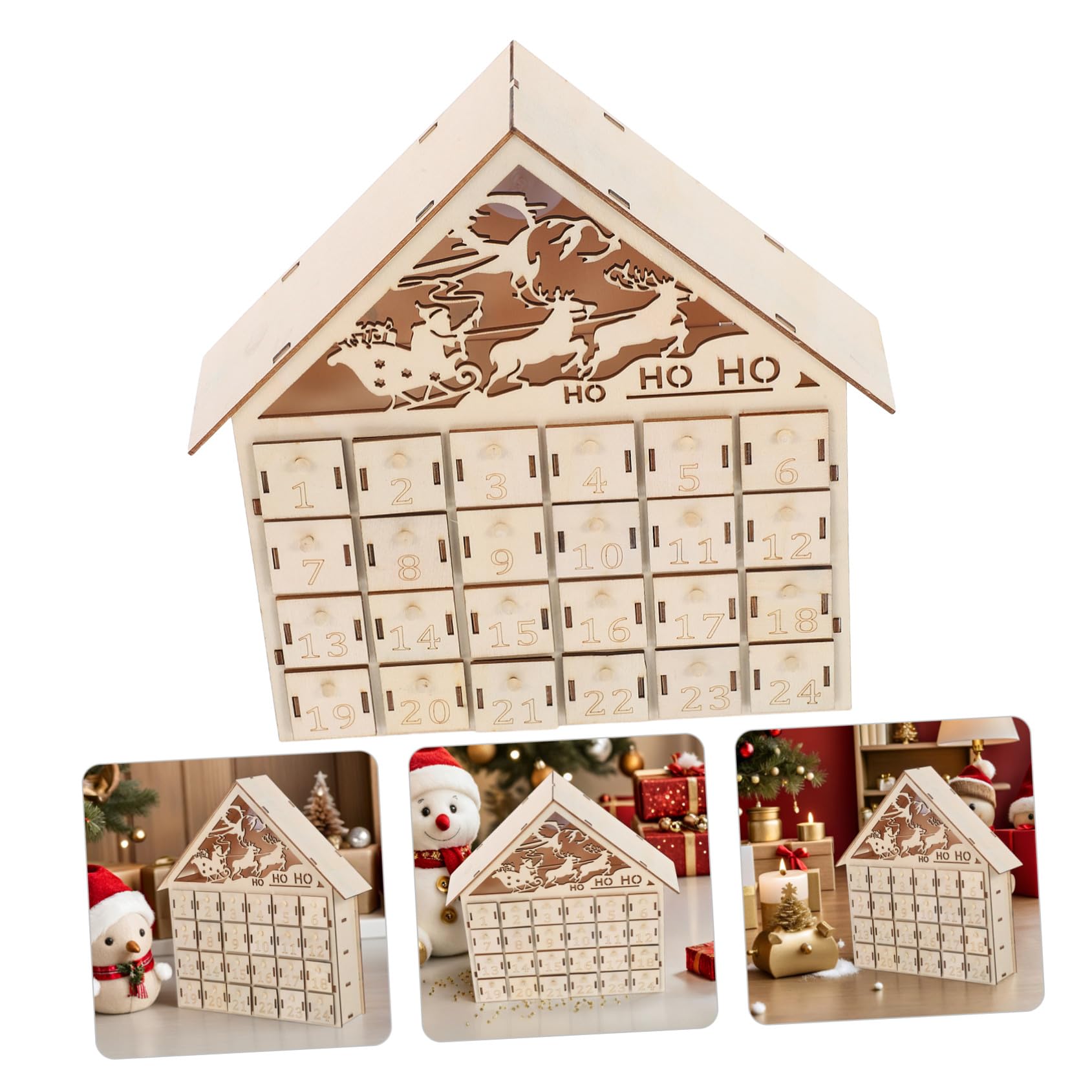 Amosfun 24cajón Calendario De Adviento De Madera Para Navidad Calendario De Días Iluminación Led Cajas De Regalos Navideños Reutilizables Para Repisa o Mesa