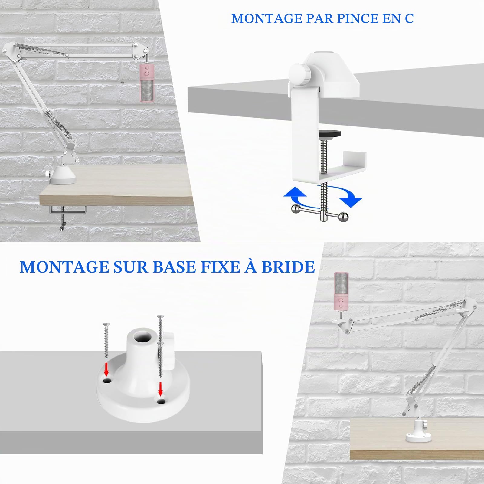 Geekria pour créateurs Bras de Micro Compatible avec Razer Seiren V3 Chroma, V3 Mini, X Bras Boom Micro avec Support à Bride pour Table, Support Suspendu, Support de Bureau (Blanc)