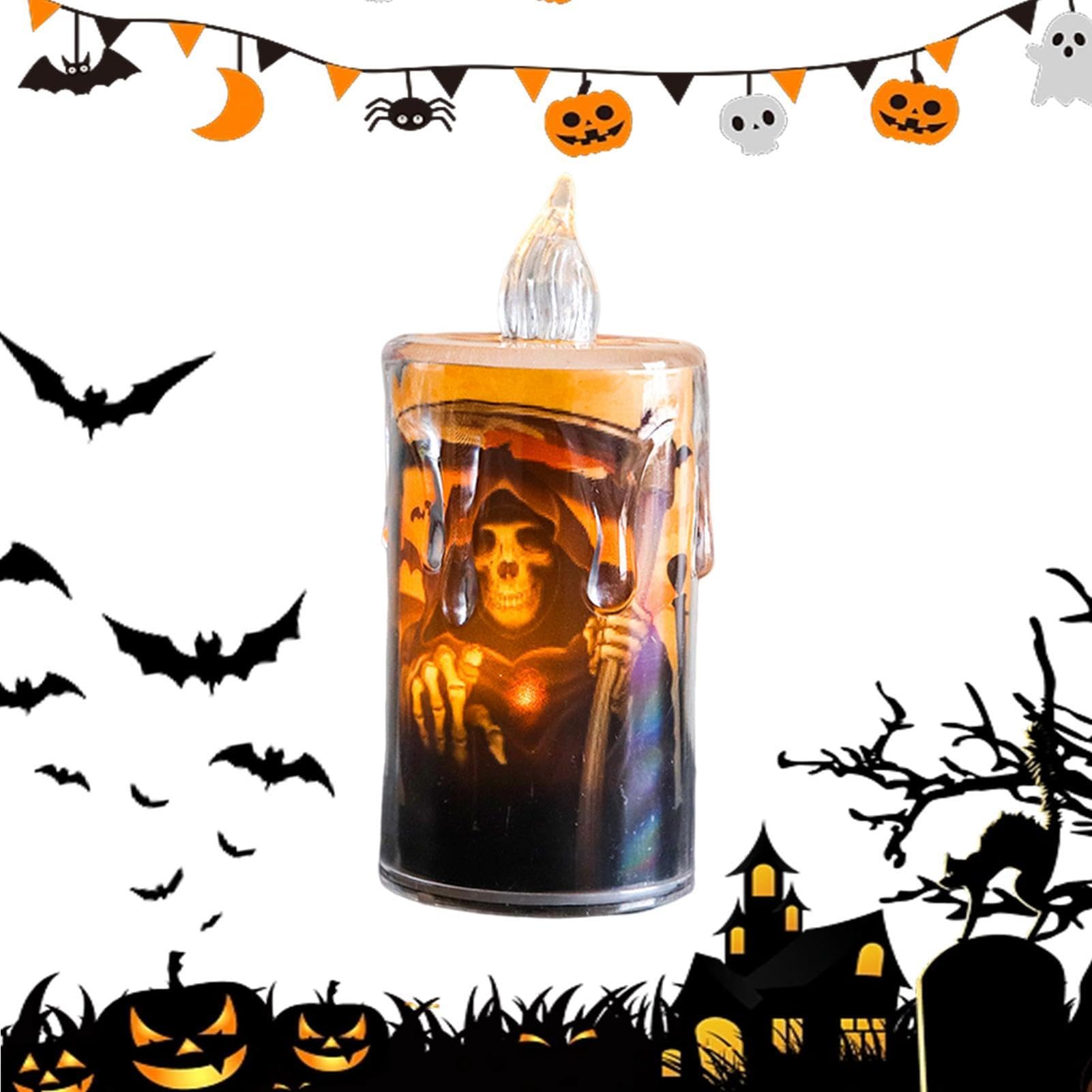 Velas de Halloween con parpadeo electrónico y estructura duradera sin envejecimiento 8
