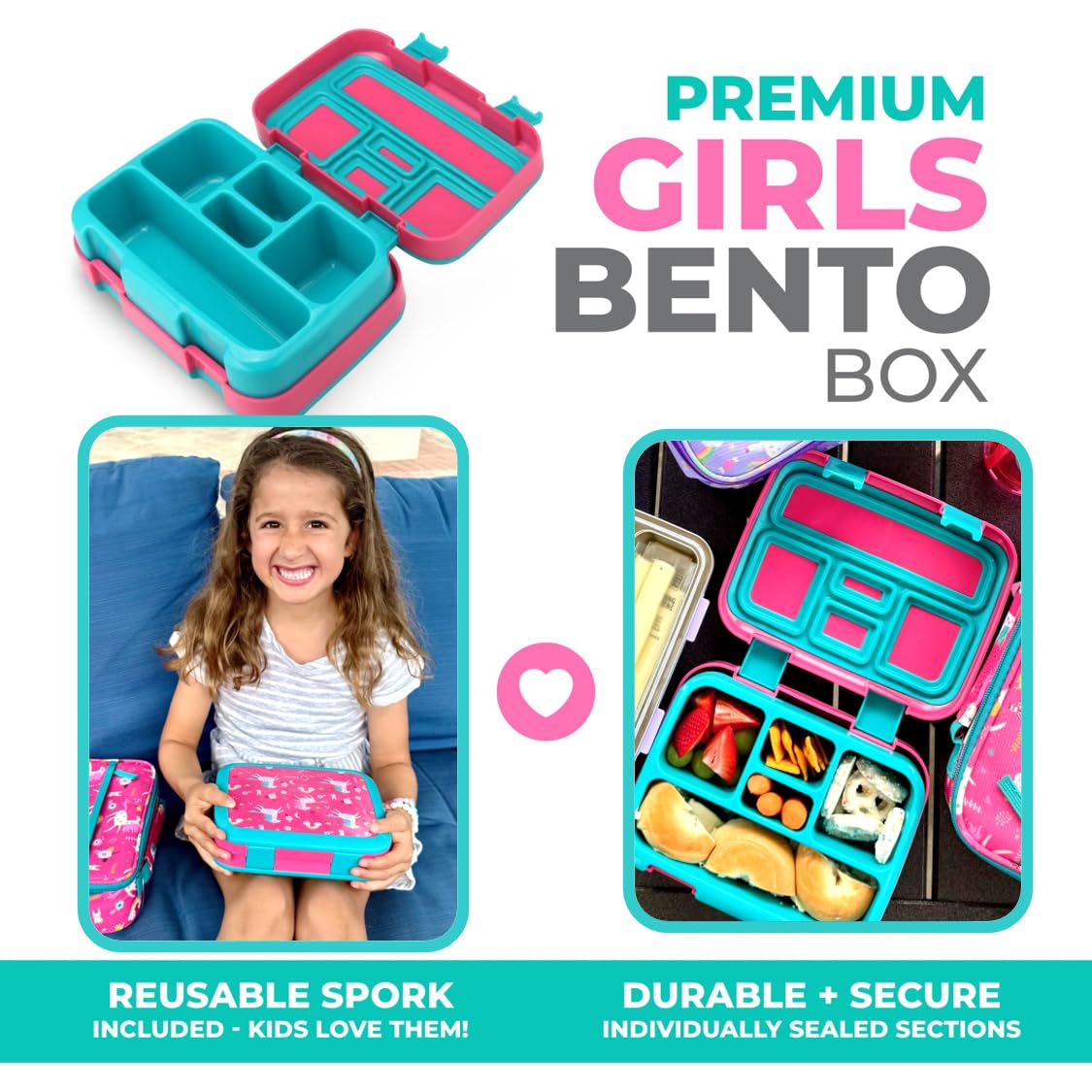 Bento-Box, Edelstahl-Lebensmittelbehälter für heiße kalte Speisen oder Suppe, isolierte Lunch-Tasche und Eispack-Set für Kinder oder Kleinkinder Alter 3 bis 7 Jahre, rosa Einhorn