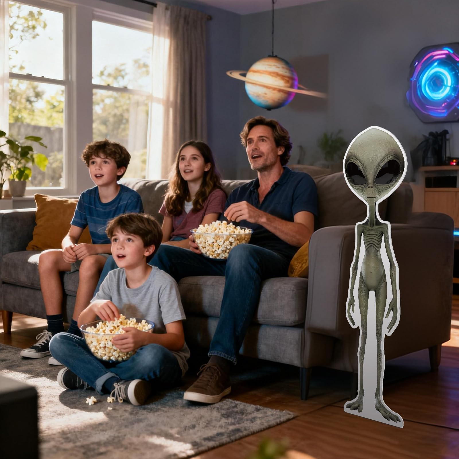 Kartonowe wycięcie obcego kosmity w naturalnej wielkości stand-up, duży karton kosmity do strasznej dekoracji UFO, statek kosmiczny, rekwizyty fotograficzne, tło do science fiction, dekoracja