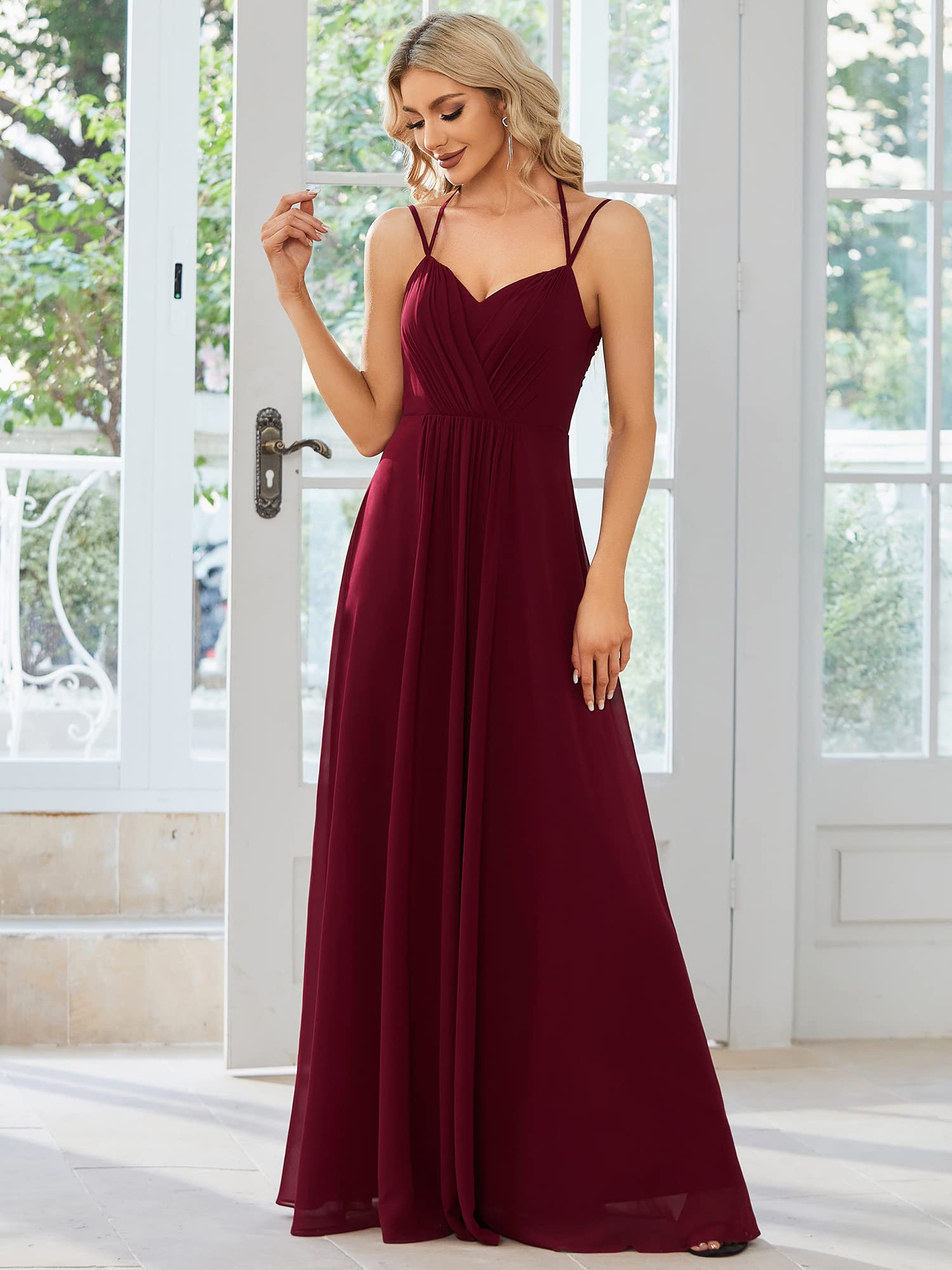 Ever-Pretty Vestidos de Dama de Honor Largo Elegantes Sin Mangas Cuello en V Cintura Imperio Formal ES01692