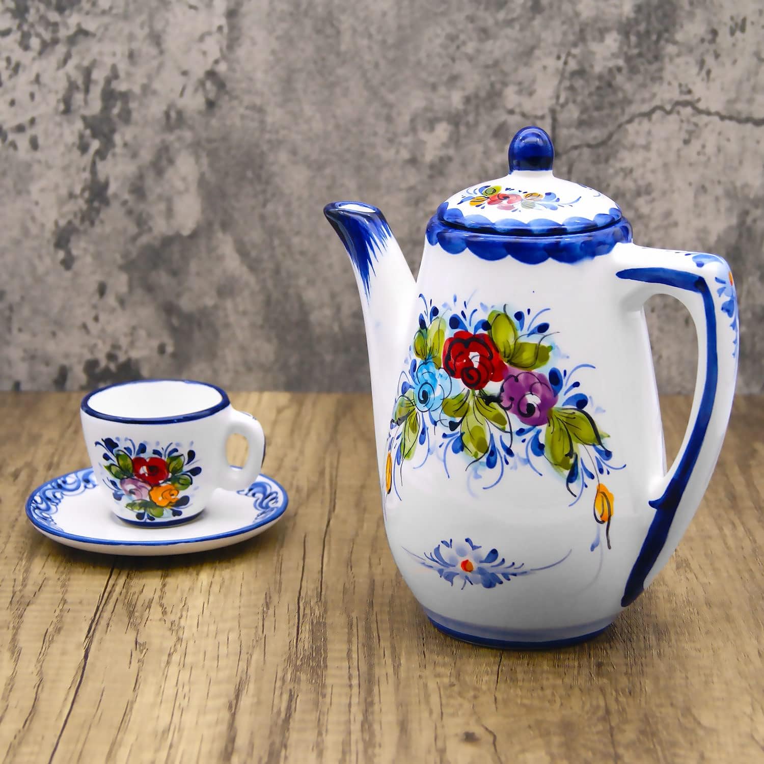 Portuguese Pottery Alcobaça Ceramic Hand Painted Serving Coffee Pot Made in Portugal