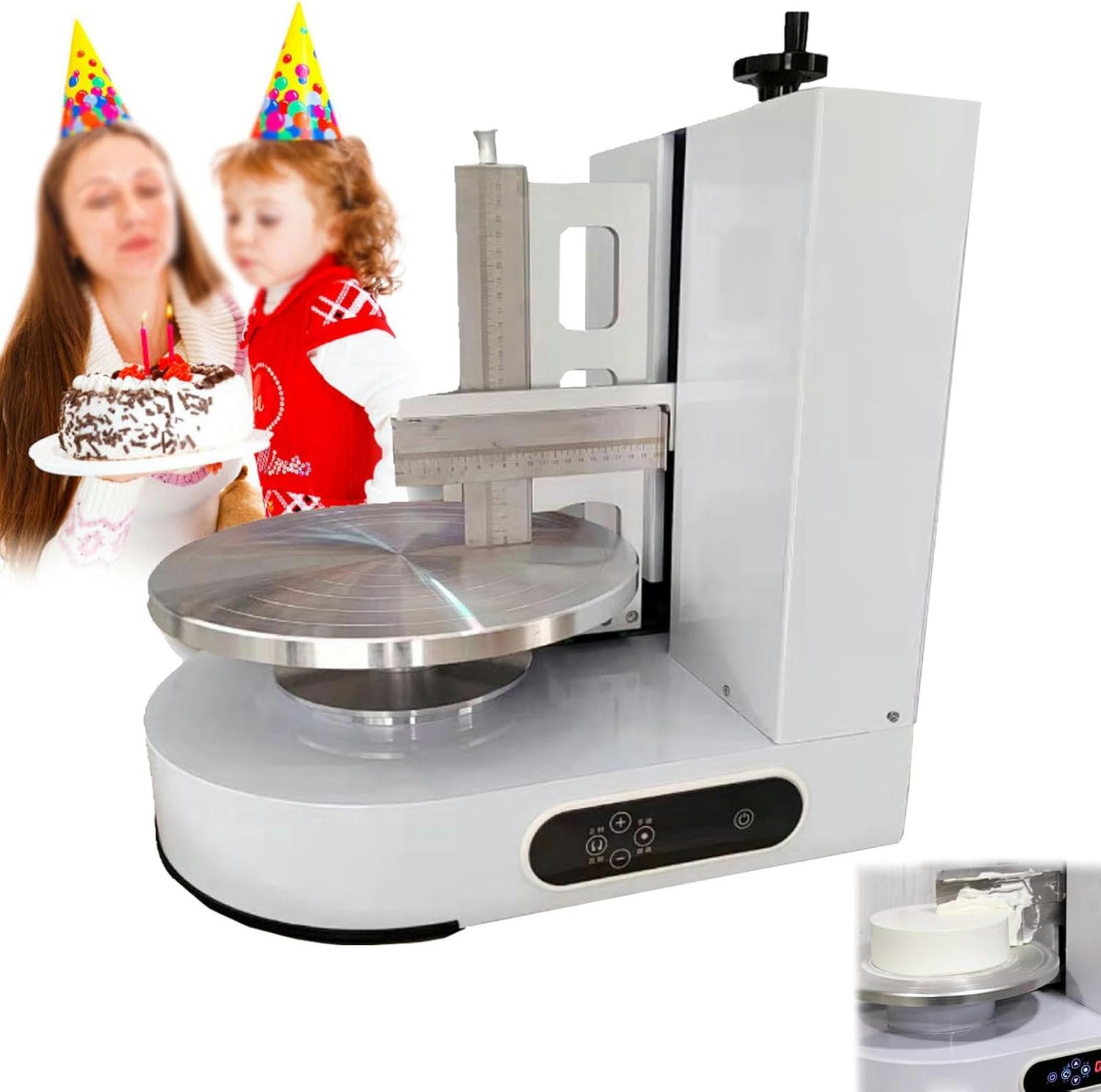 4-12 Inch Automatic Cake Icing Machine, Smoother Adjustable Cake Scraper for Cake Cream with 35cm Automatic Cake Rotating Plate,Green