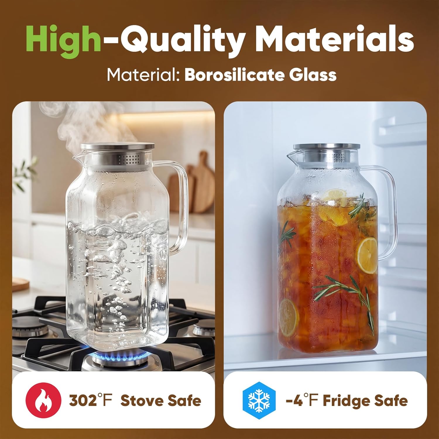 2-Pack 1 Gallon Glass Pitcher with Lid & Spout, Borosilicate Carafe for Hot/Cold Drinks, Large Iced Tea Water Jug with Handle, Fridge Safe & Dishwasher Safe - Image 6