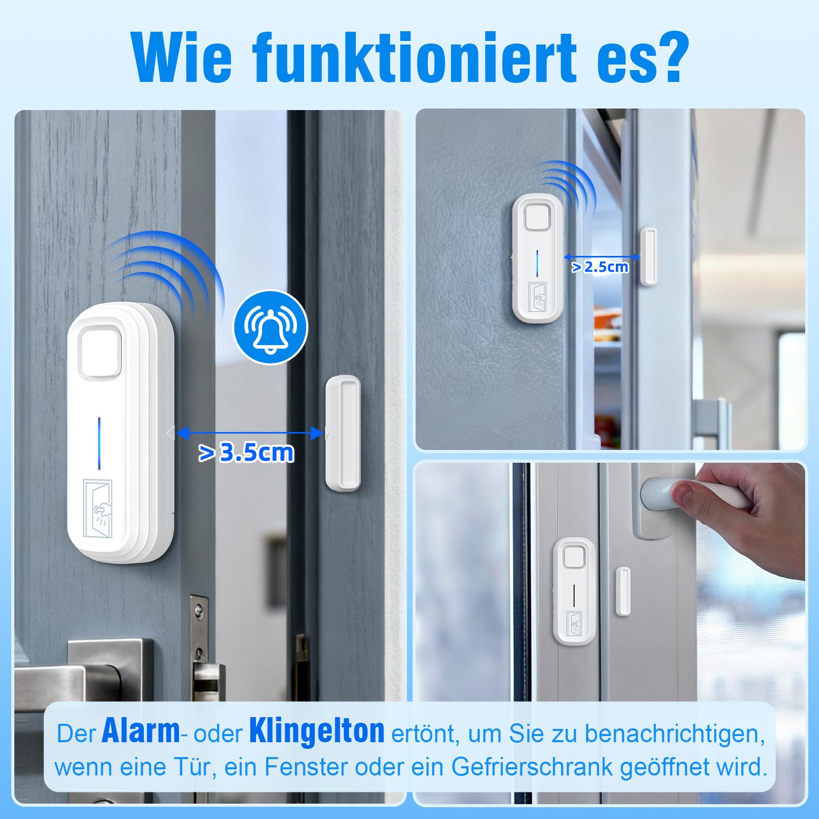 SanJie Alarma de puerta y ventana, juego de 2 alarmas de puerta con mando a distancia, alarma de puerta/tecnología de seguridad, protección contra robos con sistema de alarma de seguridad para el