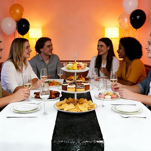 Miniatura 6 de Camino de mesa de lentejuelas negras de 12 x 72 pulgadas, paquete de 6 caminos de mesa con purpurina para decoración de fiestas, baby shower,