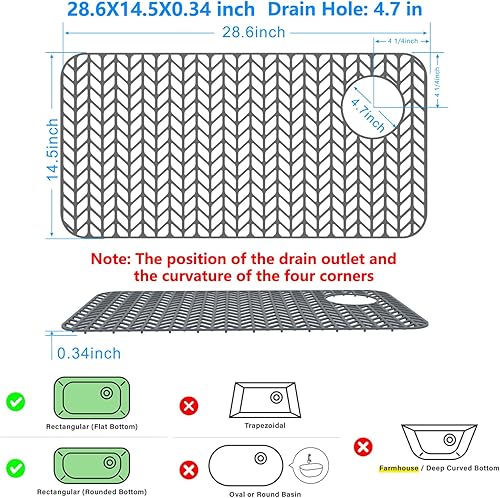 Miniatura 2 de Protectores de fregadero para fregadero de cocina 12" 13" 16" 18" 19" 24" 26" 28" 29" 30" Alfombrilla de silicona para fregadero Rejilla