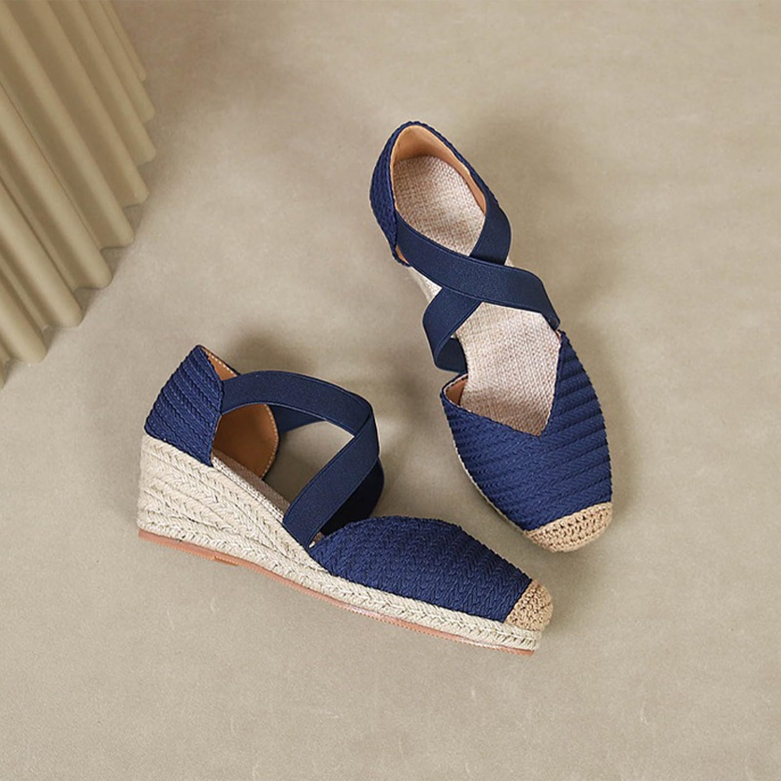 Plataforma Espadrille Sandals - Sandalias de mujer con cordones para verano, zapatos de playa con puntera cerrada, sandalias romanas, sandalias de cuña, sandalias de tiras adaptables para verano y