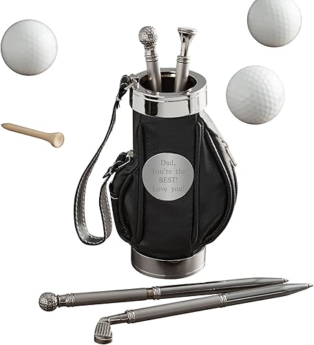 THINGS REMEMBERED Juego de bolígrafo y lápiz con bolsa de golf negra grabada para papá (personalización gratuita)
