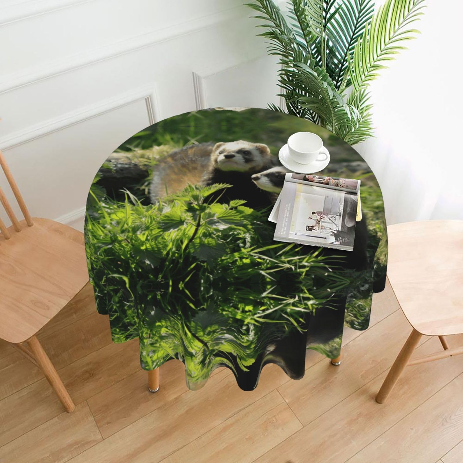 hhxvcv Wildlife Ferret Round Tablecloth – Dining Table Cover