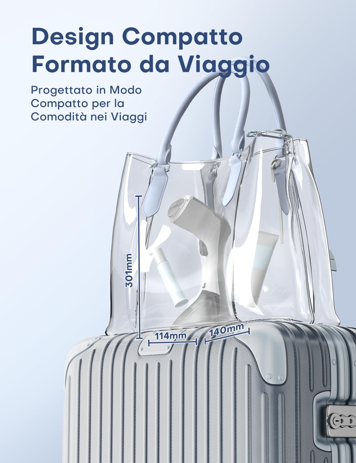 QEXREED Ferro da Stiro Verticale, 1300W, Serbatoio Grande da 260ml, Ferro da Stiro e Vapore, 2 Impostazioni di Vapore, Rimuovi Pieghe Dai Tessuti, Dimensioni Compatte per i Viaggi, per Casa e Ufficio