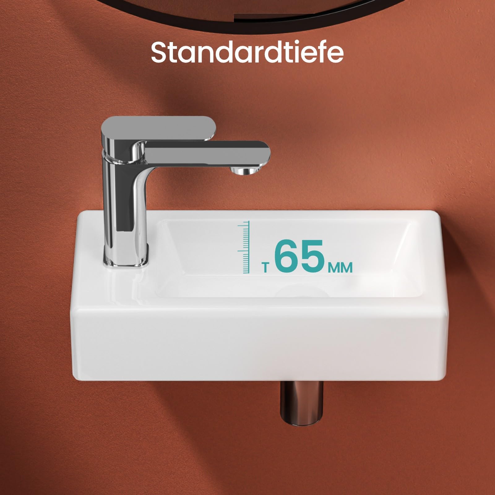 EMKE Lavabo da 36,5 x 18 x 9 cm, piccolo lavandino bianco, da appendere, per WC degli ospiti e bagno, rubinetto sinistro, montaggio a parete