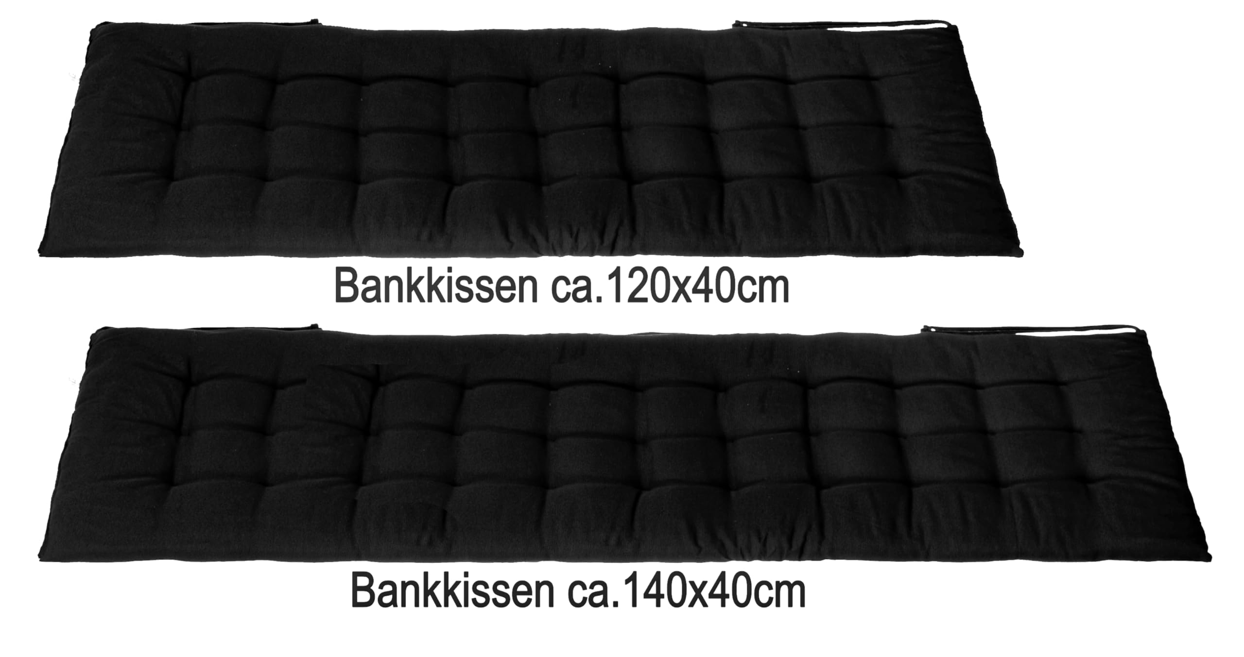 Brandsseller Poduszka na ławkę, 150 x 40 x 4 cm, pikowana poduszka do siedzenia z paskami mocującymi, do użytku wewnątrz i na zewnątrz, dekoracyjna i wygodna, czarna