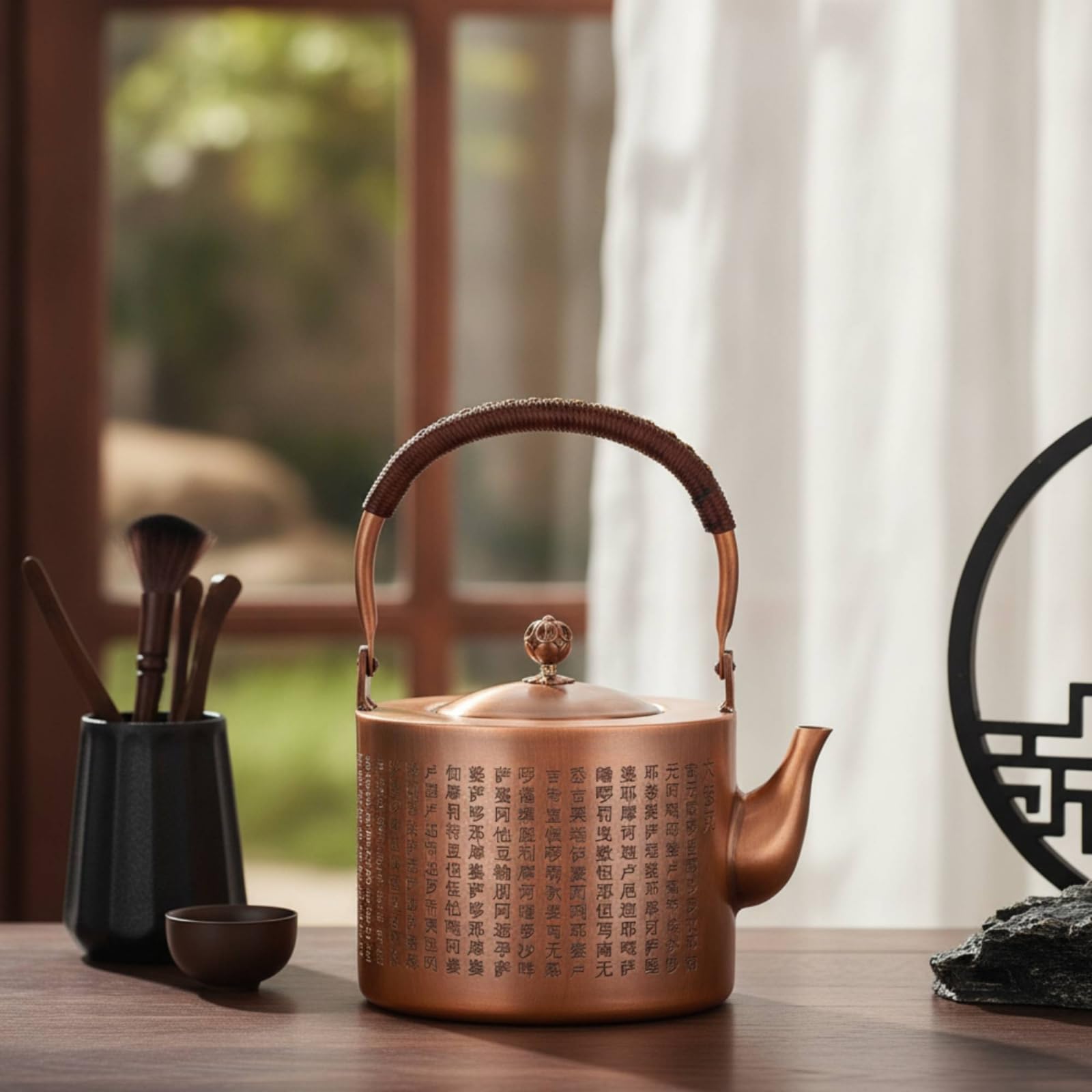 Tetera Cobre Artesanal Hervidor Cobre Tetera con Filtro para Oficina, Moderno, con Patrón De Caracteres Chinos De Felicidad