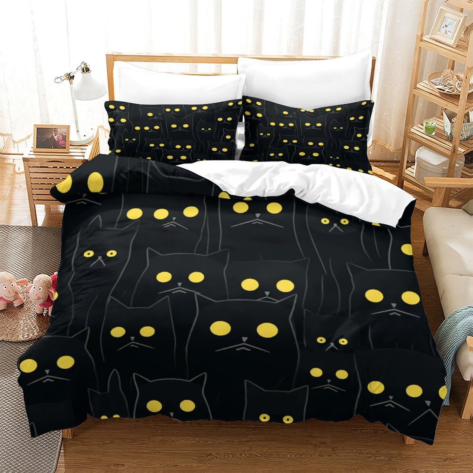 P1S9U7W5Y Playful Cat 3D Printed Single Duvet Cover Set 3pcs Microfiber Cat Bedding Set King