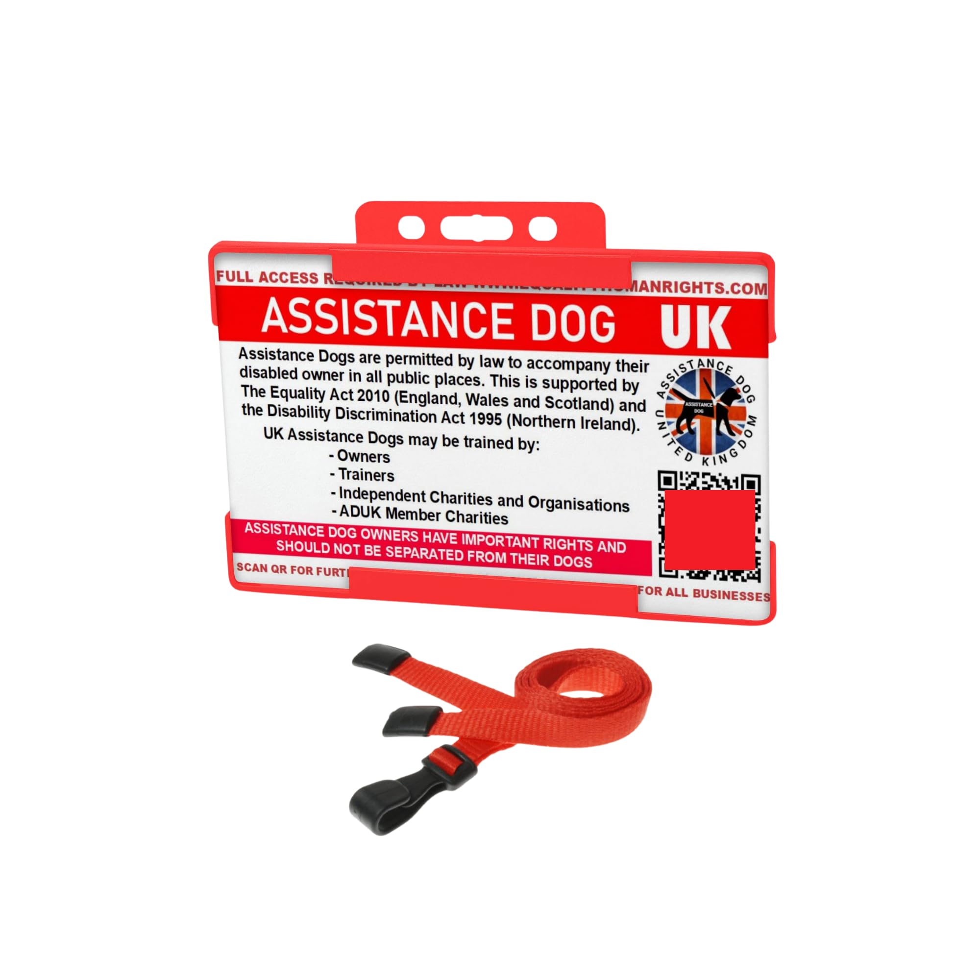 Red Assistance Dog Lanyard & Card with UK Equality Act QR Code