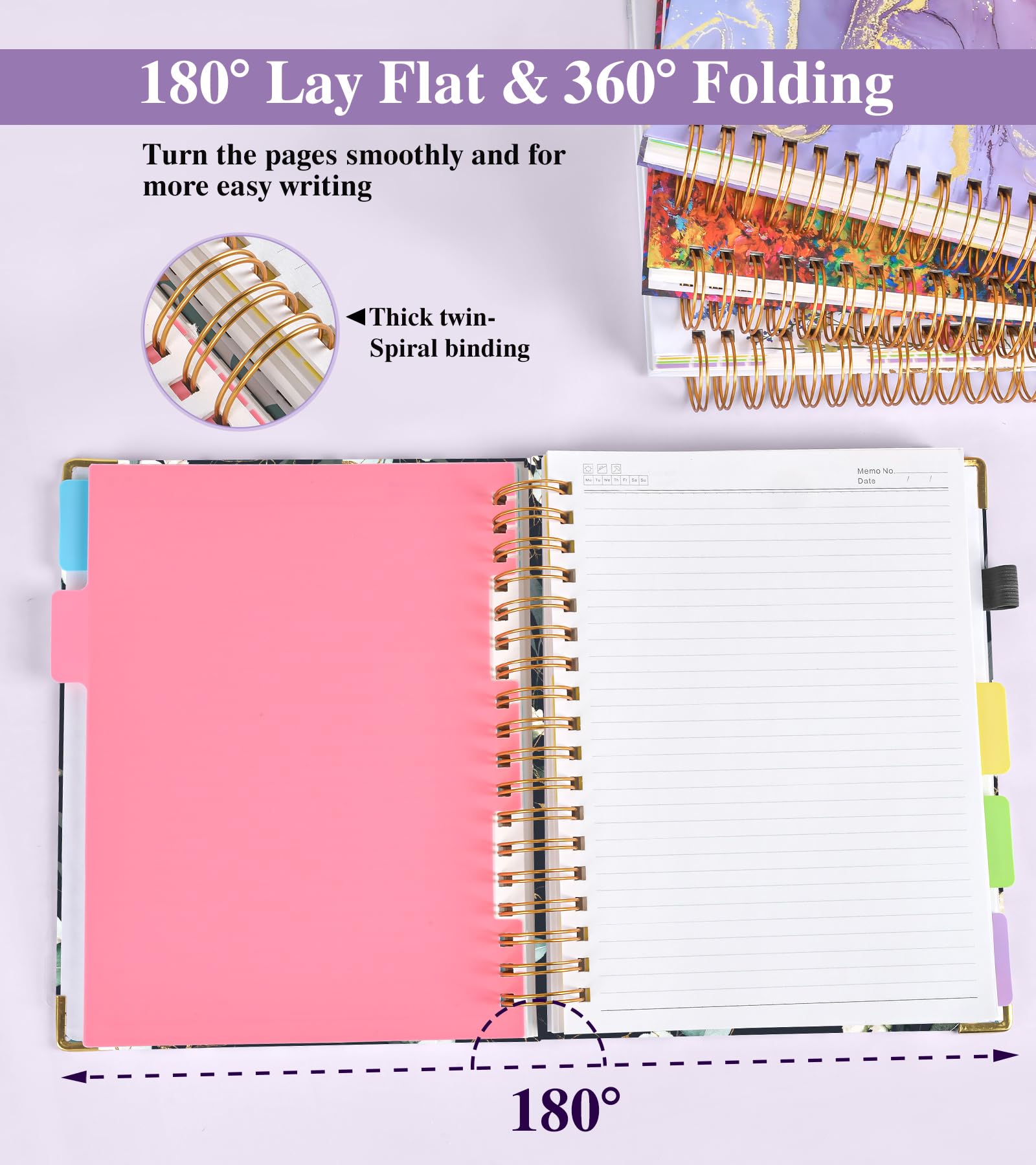 Hardcover Spiral Notebooks for Work，300 Pages 5 Subject Notebook College Ruled with Dividers Tabs，8"x10" Aesthetic Lined Spiral Journal for Women，100GSM Large Cute Notebook for school,GreenEucalyptus