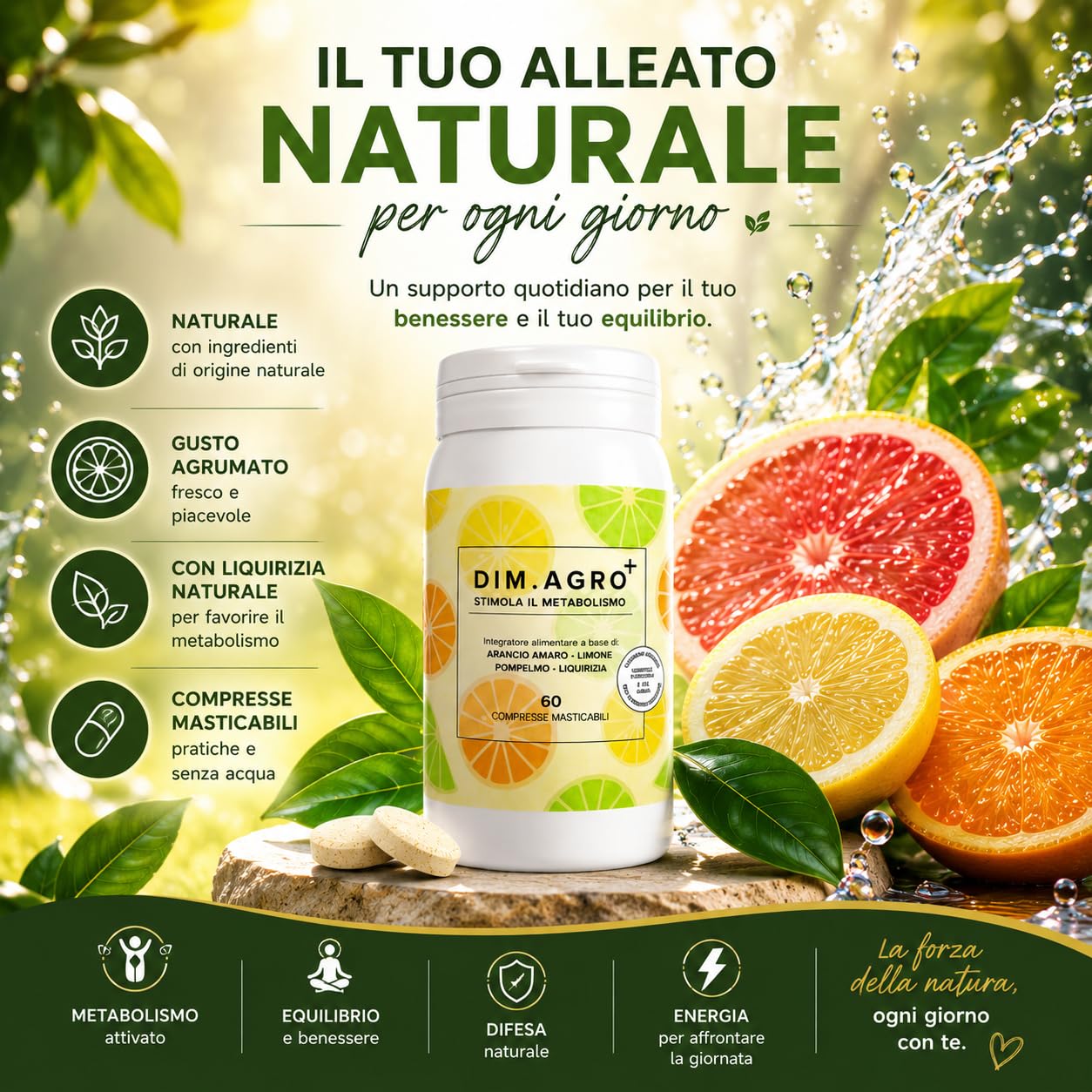 DimAgro Integratore Alimentare Compresse Masticabili, 60 Compresse | Estratti Vegetali