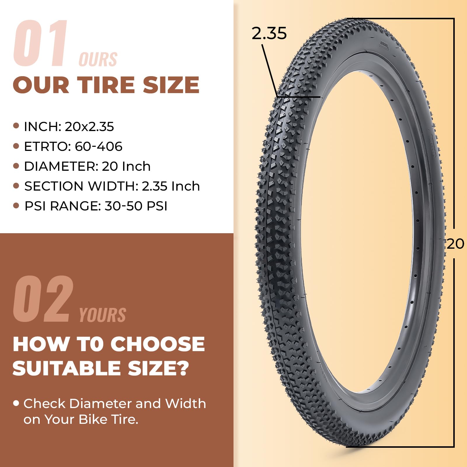 2 pezzi, 20x2.35 Pneumatici per bici, Durevole pieghevole 20 pollici 60-406 20 x 2.35 Pneumatici per bicicletta da montagna, Pneumatici di ricambio per mountain bike, Copertoncino