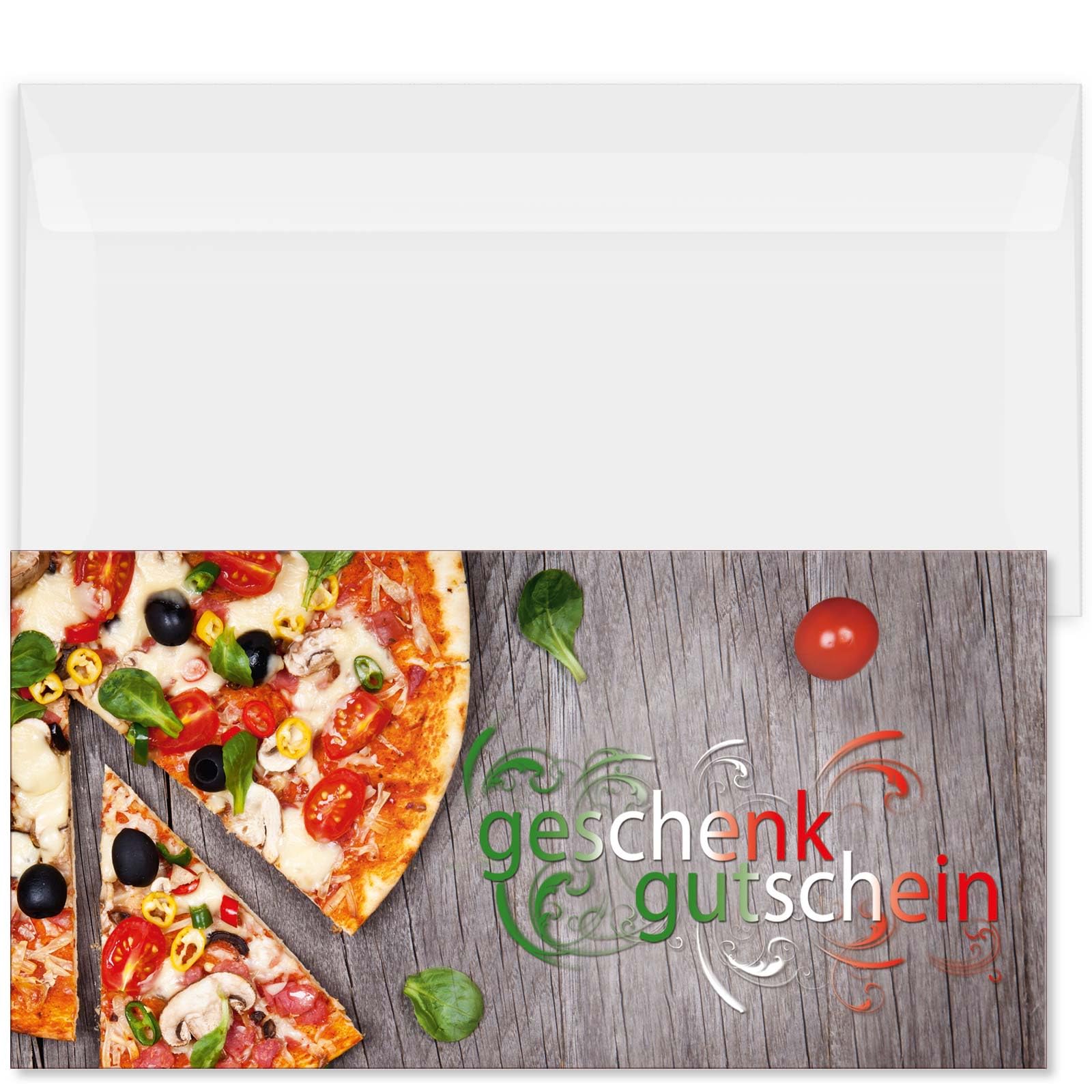 GESCHENKGUTSCHEINcom - 100 Geschenkgutscheine mit Umschlag - Formulare mit Motiv für Restaurant italienisch Pizzeria Gastgewerbe G920001-100-V1