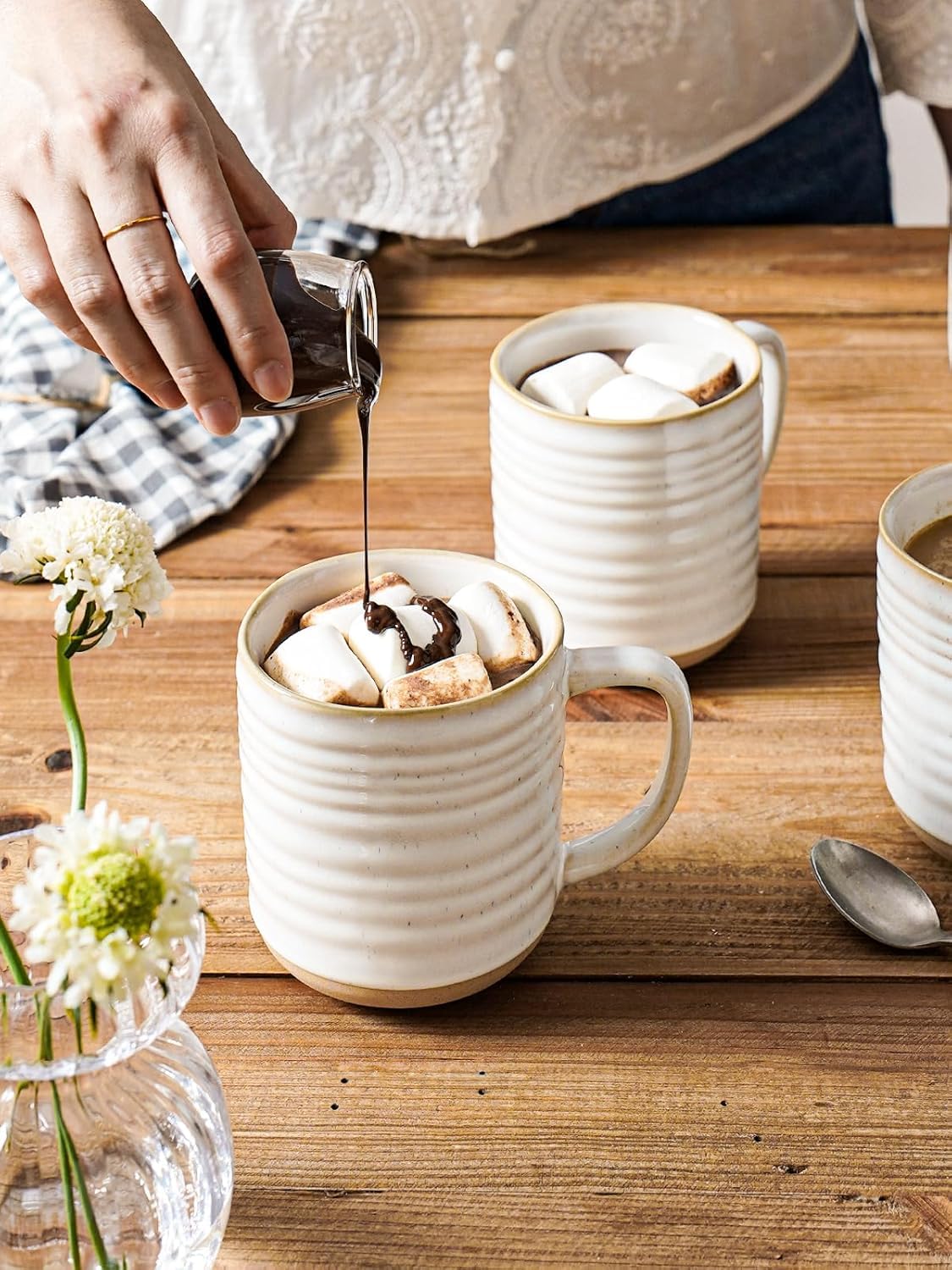 LE TAUCI Lot de 4 tasses à café en céramique de 532 ml pour latte, thé chaud, cappuccino, moka, cacao, lave-vaisselle, pour pendaison de crémaillère, mariage - Blanc arctique