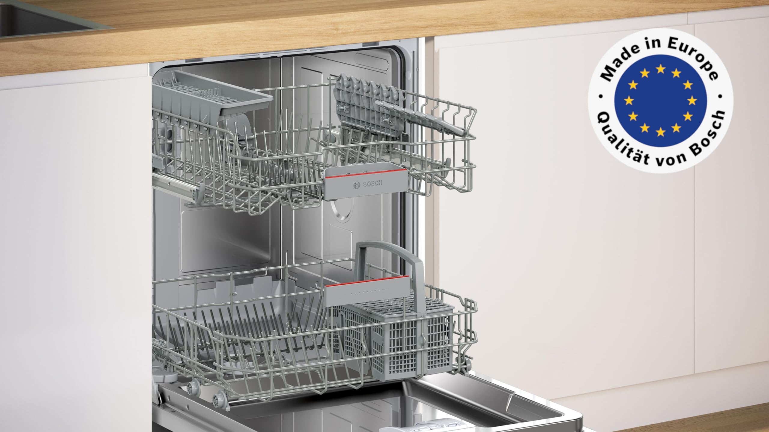 Bosch Serie 4 SMV4ETX08E Vollintegrierter Geschirrspüler 60 cm mit Besteckkorb, Programmassistent, Leise, Rackmatic, Automatische Türöffnung, InfoLight, AquaStop