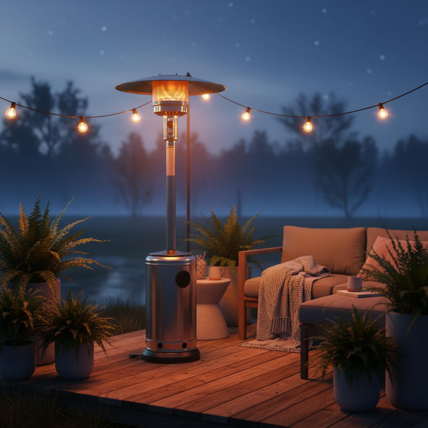 Avilia - Fungo Riscaldante Uragano per Esterno a Gas 12kW con Accensione Piezoelettrica, Ruote Integrate per Spostamento Facile, Compatibile con Bombola 15Kg, Ideale per Terrazze, Giardini e Locali