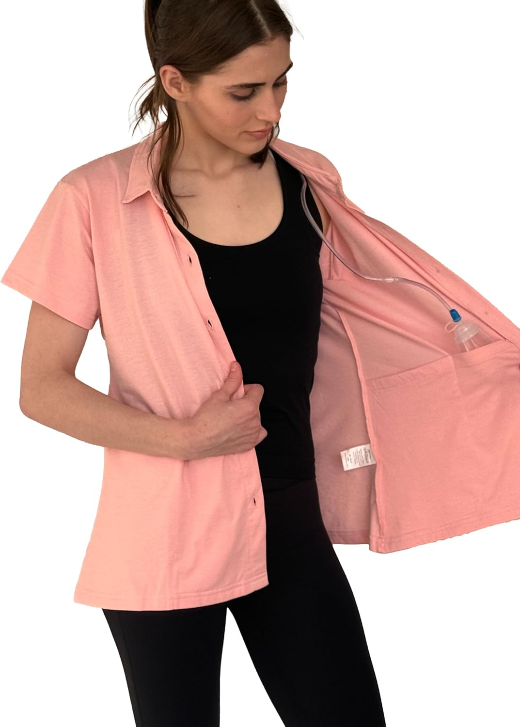 USBD Post Mastectomy Shirt with Drain Pockets Post Op Button Down Collar Shirt Recovery Tops - Image 6