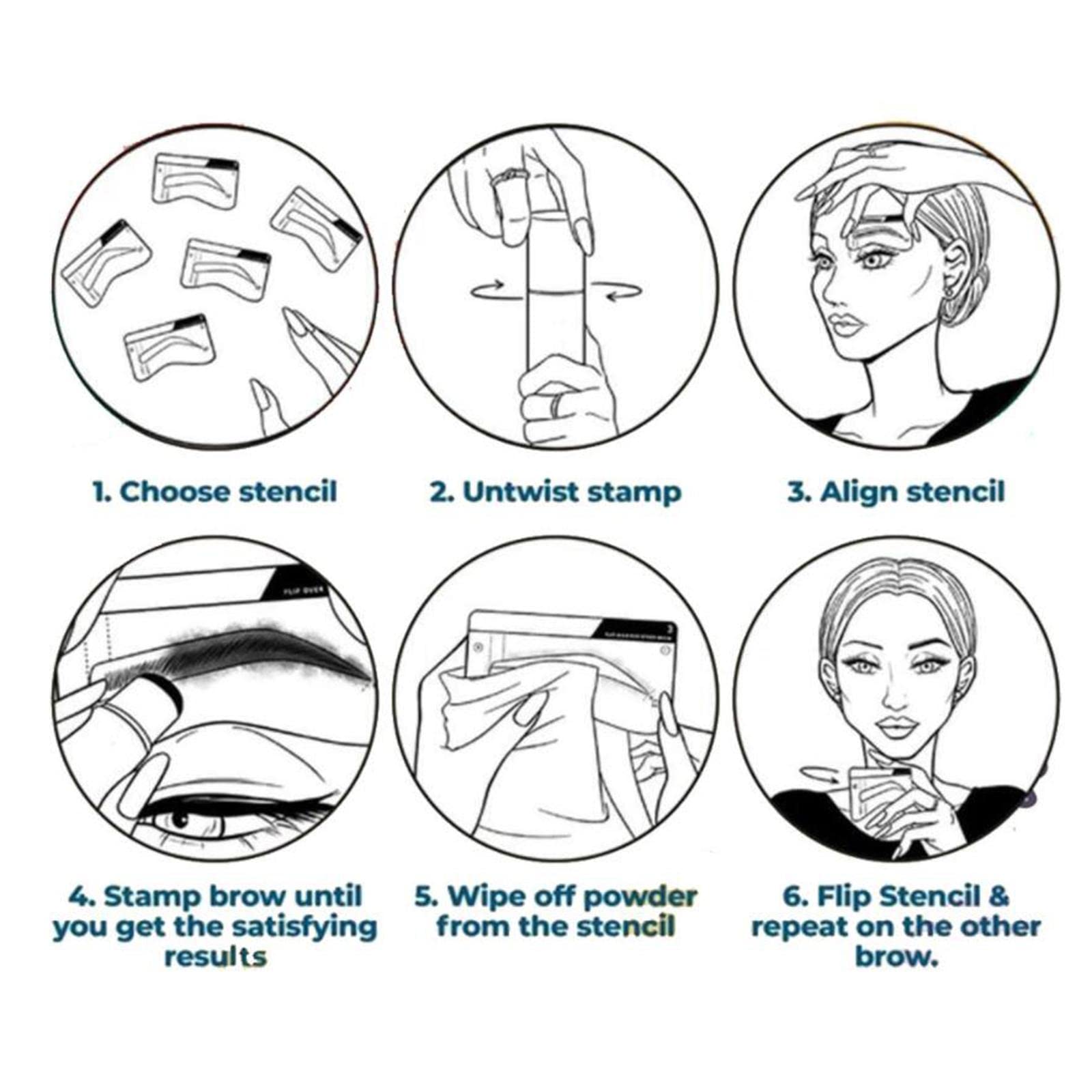 Juego de 10 sellos en polvo para cejas con plantillas de cejas negro-marrón y 24x, negro marrón y 24 piezas