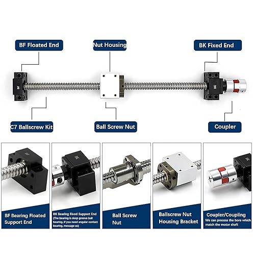 Miniatura 3 de Kit de tornillo de bola de 0.787 in, juego de rieles guía lineal L 57.48 pulgadas / 57.480 in, tornillo de bola antiholgura SFU2005 RM2005 + 2 guía