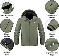 Vista 5 de WULFUL Chaqueta ligera Softshell para hombre, con forro polar, rompevientos, impermeable, suave, para senderismo al aire libre