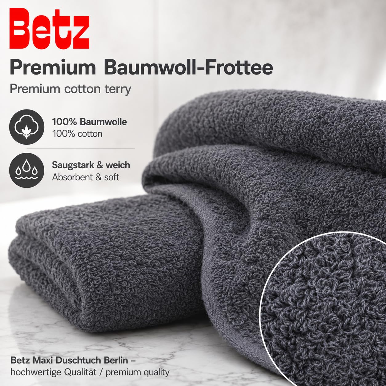 Betz 2 Piezas Maxi Toallas de Ducha XXL Toalla de baño tamaño 100x150cm Berlin Color Gris Oscuro - Berlin