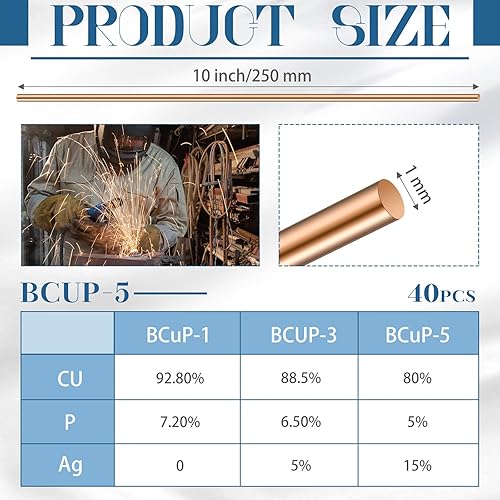Miniatura 8 de 25 varillas de soldadura Bcup-5 Plata Soldadura Phos Aleación de soldadura de cobre Varillas de soldadura plana Industria 0.050 "x 18"x14" para aire