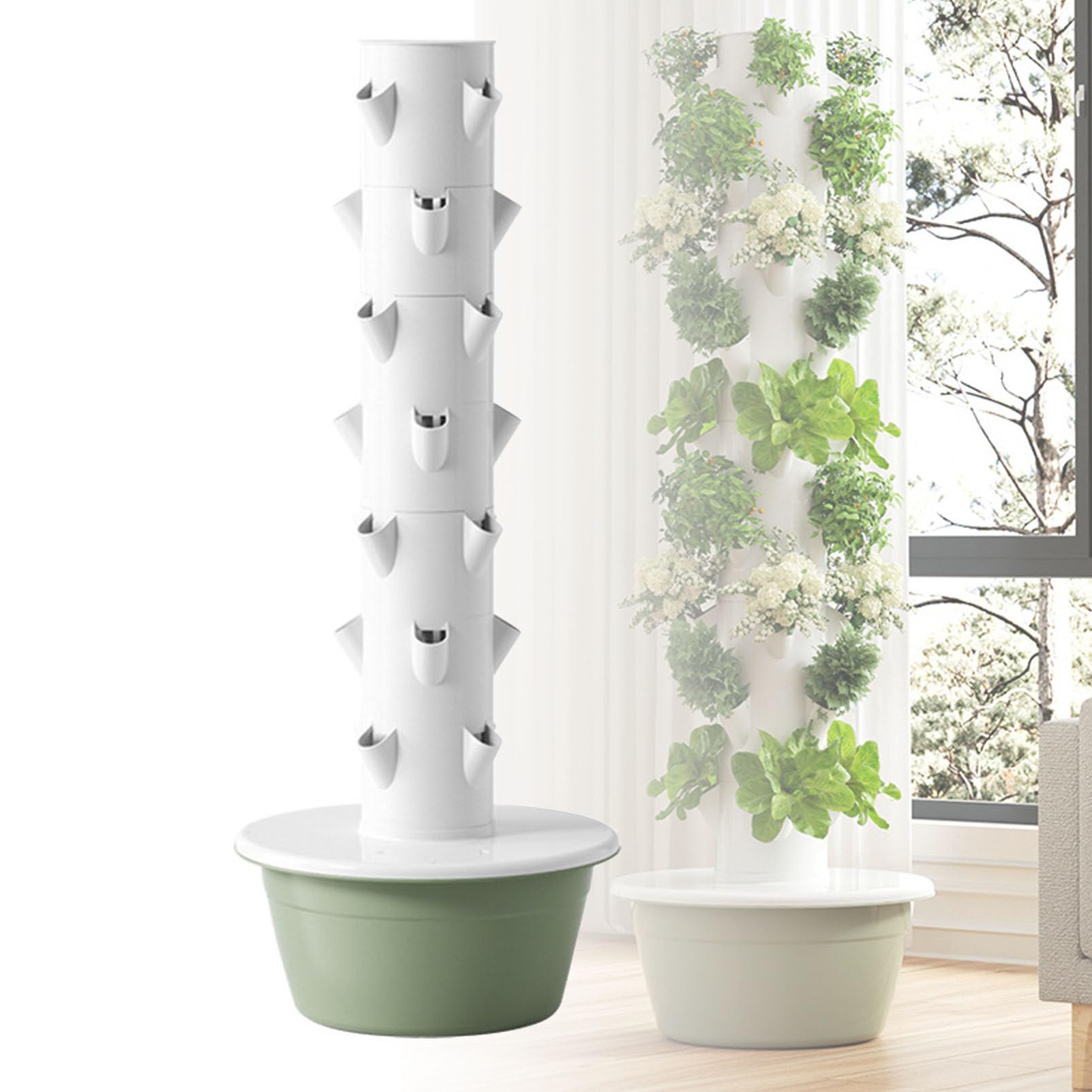 Torre hidropónica, cultivo hidropónico, kit de cultivo hidropónico, cultivo vertical con bomba de hidratación, adaptador, macetas de red y temporizador.,7-layers