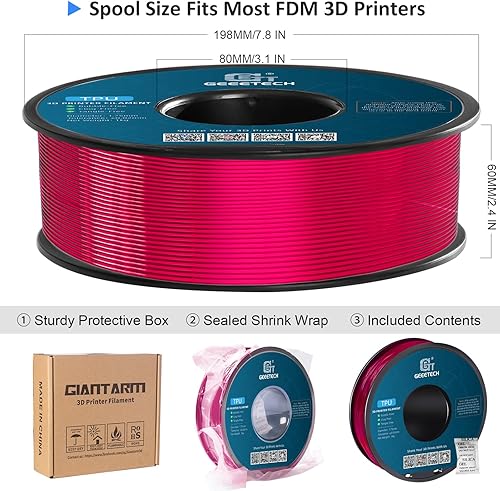 Miniatura 7 de Geeetech Filamento TPU de 1.75mm, Shore 95A – Filamento flexible para impresora 3D con alta elasticidad, carrete de 1KG (2.2lbs), precisión