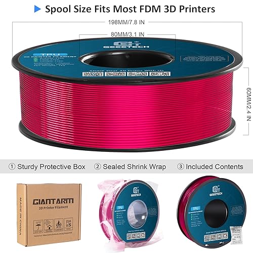 Miniatura 7 de Geeetech - Filamento de TPU 95A de 0.07 pulgadas, consumibles flexibles y suaves para impresora 3D, precisión dimensional +- 0.001 pulgadas, carrete
