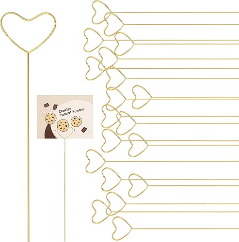 40 portatarjetas de metal floral, tarjetas de lugar florales con bucles de corazón y clips de flores, diseño de corazón dorado