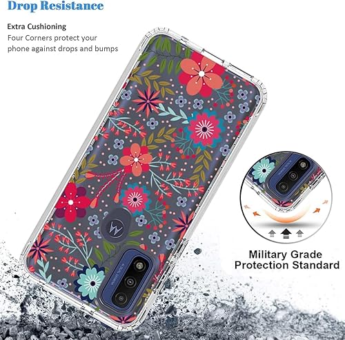 Miniatura 7 de Funda para Moto G PureMotorola G Pure 2021 con protector de pantalla de vidrio templado, funda protectora de TPU transparente floral a prueba de
