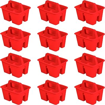 Storex Mini Classroom Caddy, Multipurpose Classroom Organizer with Handle, Red, Pack of 12 01063U12C
