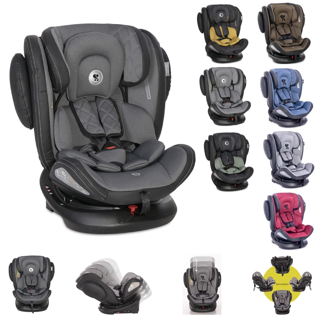 Lorelli Kinderzitje Aviator SPS Isofix groep 0+/1/2/3 (0-36kg) 0-12 jaar,  kleur: grijs/zwart : Amazon.com.be: Babyproducten