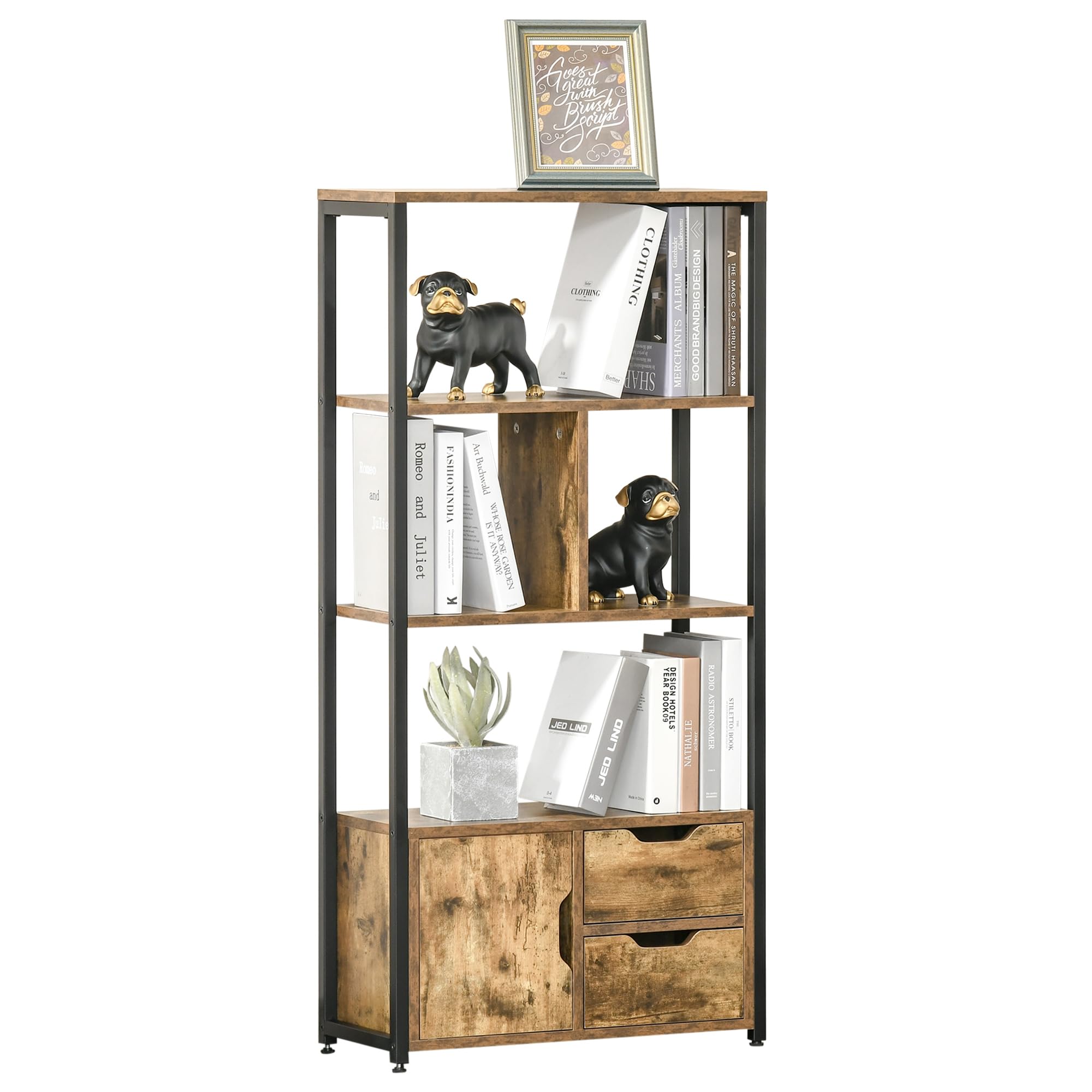 HOMCOM Mobile Libreria Stile Industriale, 58x24x122cm, Nero Legno