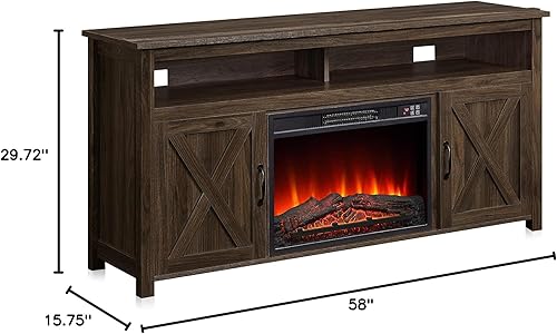 Miniatura 30 de BELLEZE Soporte de TV con chimenea de 58 pulgadas para televisores de hasta 65 pulgadas, calentador eléctrico de chimenea de 23 pulgadas con sonido,