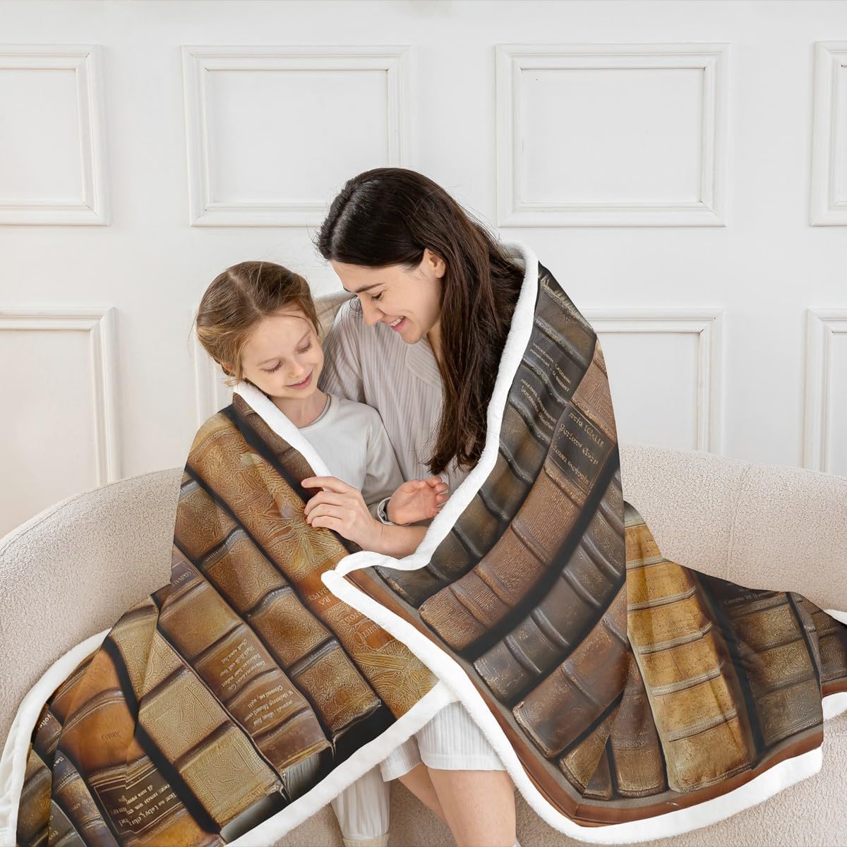 Erosebridal Vintage Library Throw Blanket for Couch, Retro Bookshelf Sherpa Blanket, Literary Books Themed, Book Lovers Gifts, Old Fashion Decoratives