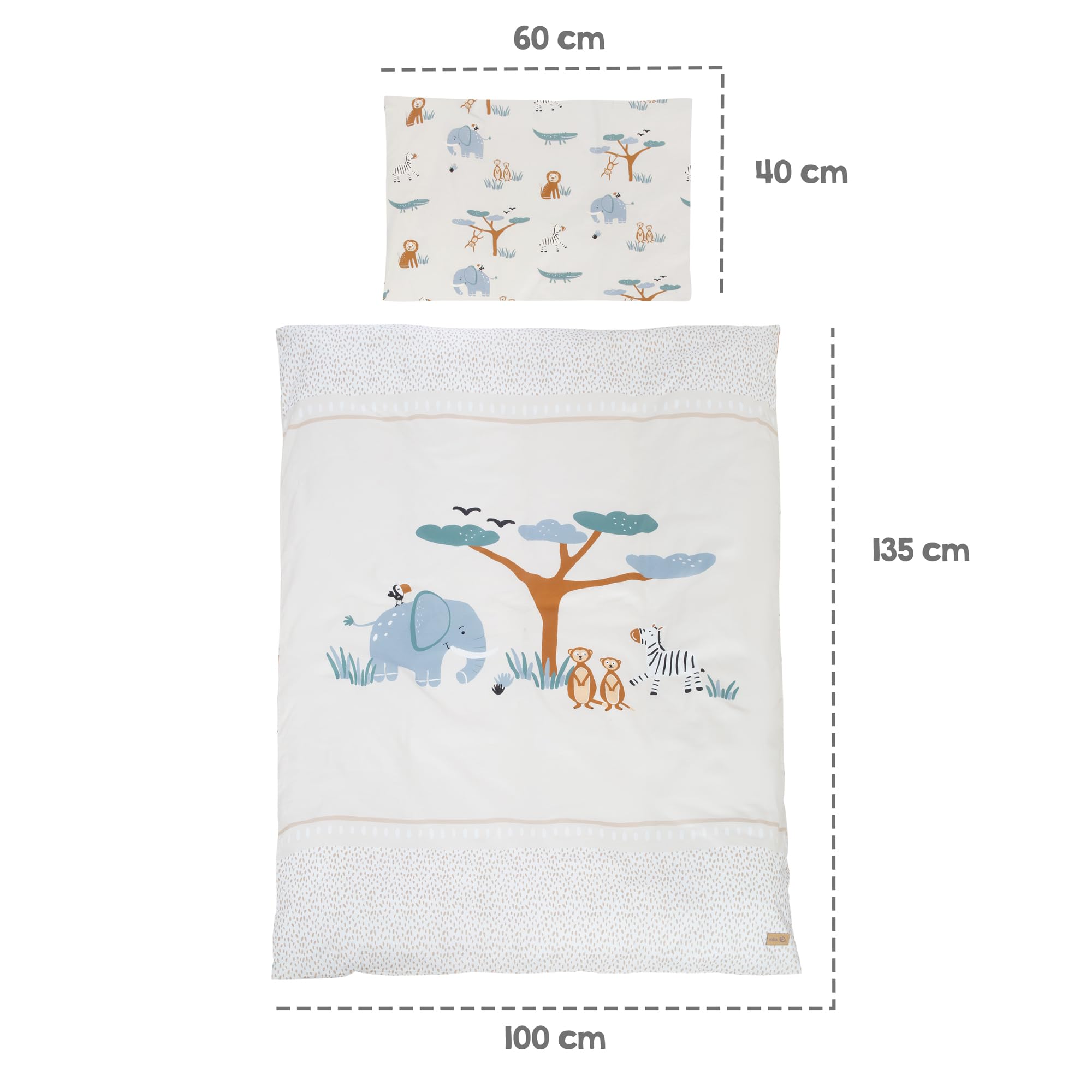 roba Conjunto Completo de Cuna Savanna Friends - Cuna para bebé 70 x 140 cm de Madera Incl. colchón Ropa de Cama Dosel y Barra de Dosel - Evolutiva Desde 6 Meses - Gris Natural
